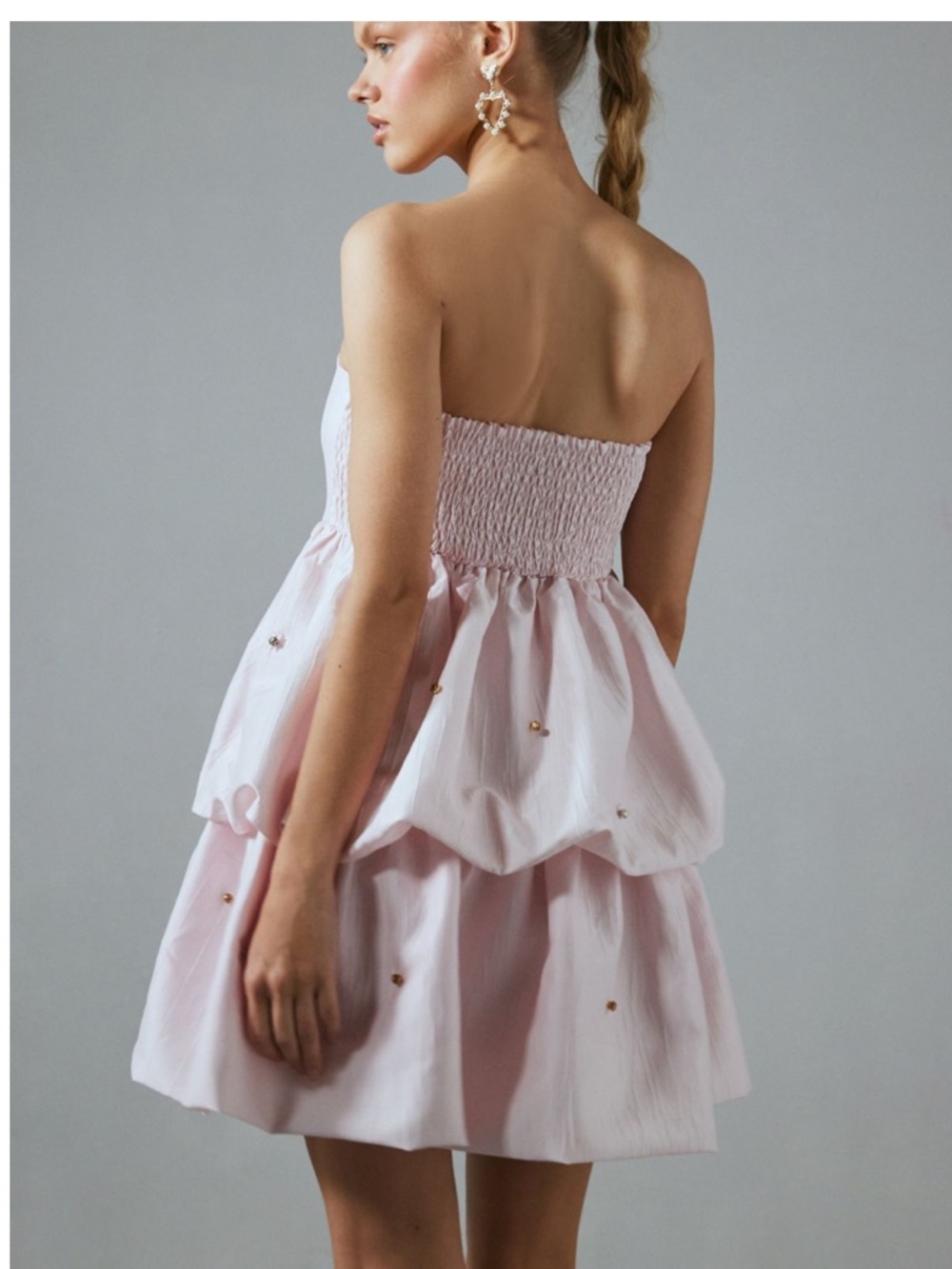 Sister Jane Pink Strapless Tiered Mini Dress